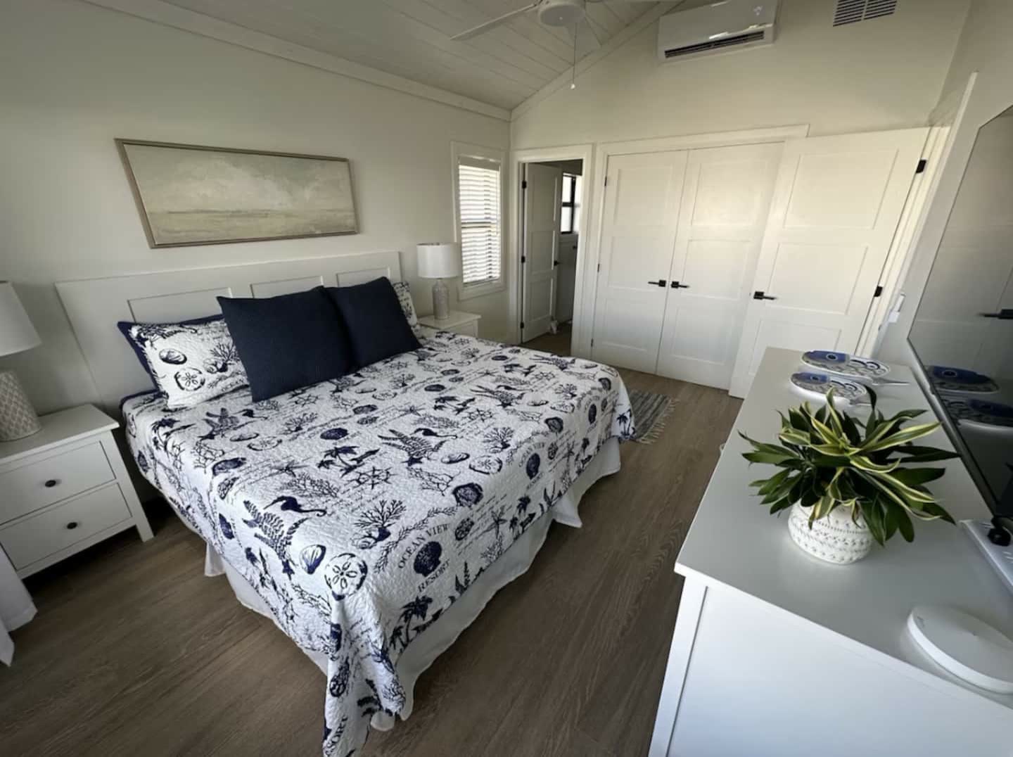 Master bedroom with coastal bedding